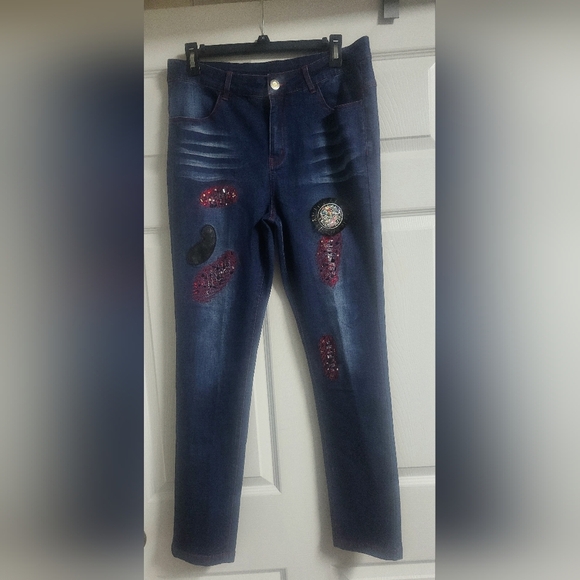 Simon Chang - Limited Edition Jeans with Rhinestone Embellishment NWOT - Size 12 - Picture 1 of 8